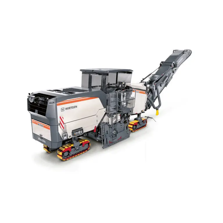 Wirtgen cold milling machine used by YongaCivil for precision road profiling, mounted on tracks with an extended loading conveyor